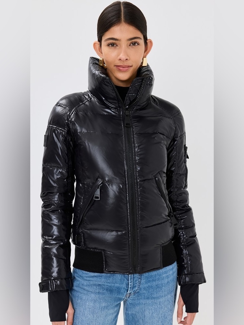 EUC SAM. Freestyle Black Quilted Faux-Leather Bomber Jacket Size S